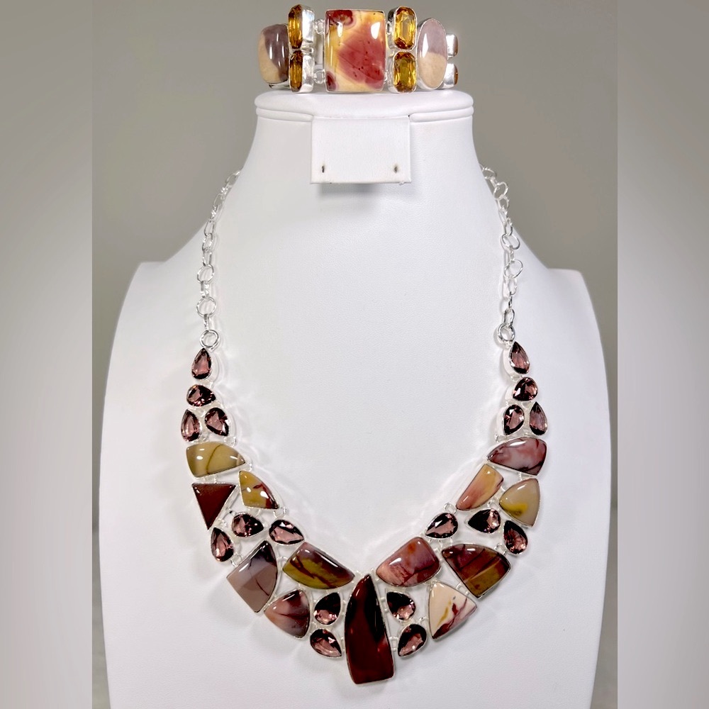 Mookaite Jasper 925 Large Gemstone Necklace & Bracelet
